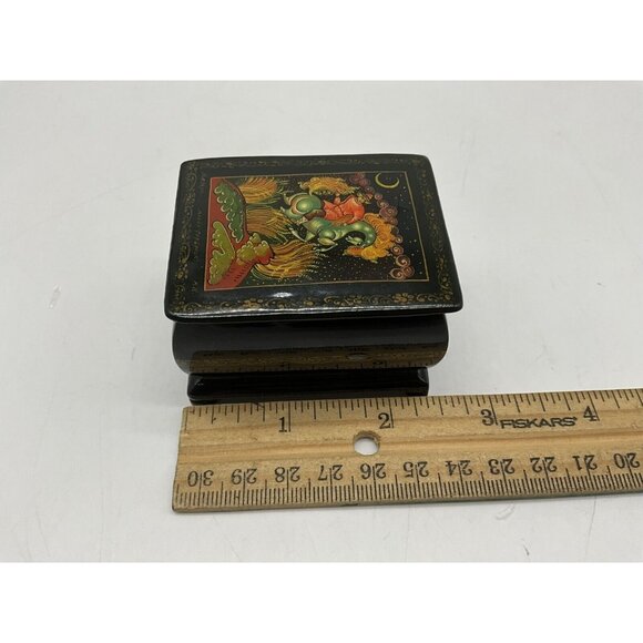 Russian Lacquer Vintage Palekh Style Trinket Box in Original Box Collectible - Picture 14 of 16